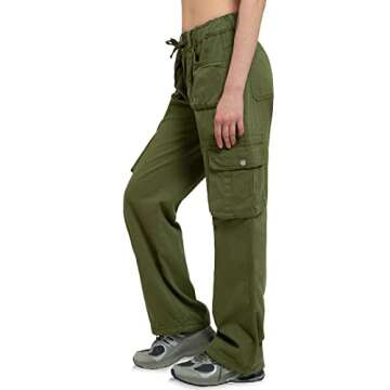 Cargo Pants Women Baggy Hiking Casual Cotton Military Tactical Army Combat Work Pants with 7 Pockets,Army Green L