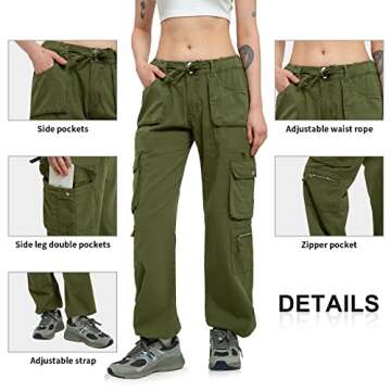 Cargo Pants Women Baggy Hiking Casual Cotton Military Tactical Army Combat Work Pants with 7 Pockets,Army Green L