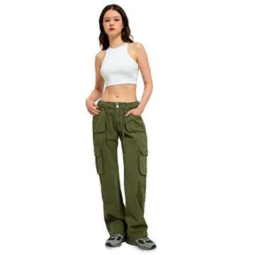 Cargo Pants Women Baggy Hiking Casual Cotton Military Tactical Army Combat Work Pants with 7 Pockets,Army Green L