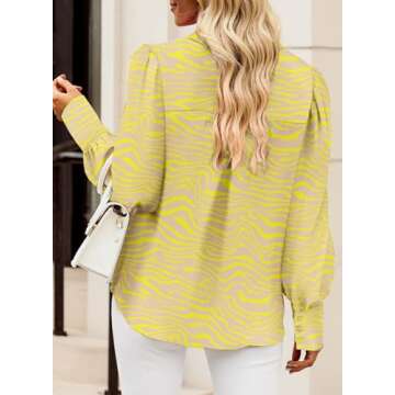 EVALESS Womens Long Sleeve Tops Button Down Shirts for Women Business Casual Boho Outfits Clothes for Work Cute Blouses for Women Fashion 2025 Sexy V Neck Ladies Tops and Blouses Dressy,Yellow,Medium