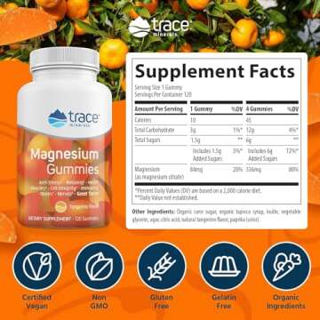 Trace Minerals Magnesium 84mg - Chewable Magnesium Supplement for Bone & Heart Health Support - Immune System Support - Aids Relaxation & Healthy Sleep - Tangerine, 120 Gummies (120 Servings)