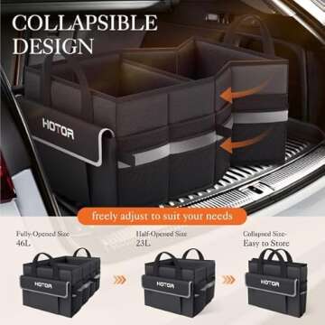 HOTOR Trunk Organizer for Car - Car Organizer with 5 Pockets, Foldable Trunk organizer for SUV, Sedan & Van, Car Organization with Sturdy Base Panel for Car Accessories, Black, 21.3"×12.6"×10.6"