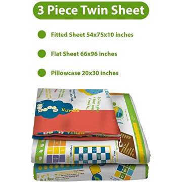 playtime edventures - Playtime Bed Sheets Twin Sheet Set Unisex - 3 PCs Game Sheets - Soft Breathable & Fade Resistant Microfiber Sheets - Over 75 Fun Games & Puzzles - Unisex Twin Sheet Set.