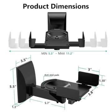 WALI Speaker Wall Mounts, Dual Side Clamping Bookshelf Mounting Bracket for Large Surrounding Sound Speakers, Hold up to 55 lbs. (SWM201), 1 Pair, Black