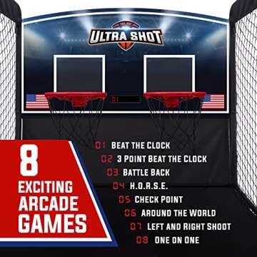 CINCINNATI GAMES Ultra Basketball Game, Basketball Arcade Game Indoor with LED Electronic Scorer and Timer, 8 Individual Games with Sound Effects