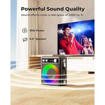 Karaoke Machine for Adults & Kids, Portable Bluetooth Speaker with 2 Wireless Microphones, PA System with LED Light, Karaoke Machine Supports REC/FM/AUX/USB/TF for Party/Meeting