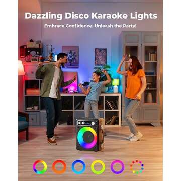 Karaoke Machine for Adults & Kids, Portable Bluetooth Speaker with 2 Wireless Microphones, PA System with LED Light, Karaoke Machine Supports REC/FM/AUX/USB/TF for Party/Meeting