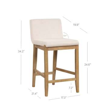 Nathan James Gracie Modern Counter Height Bar Stool with Back, Counter Stool Upholstered Chair with Natural Flax White Fabric and Brushed Wooden Legs, Natural Flax/Brown, Set of 2