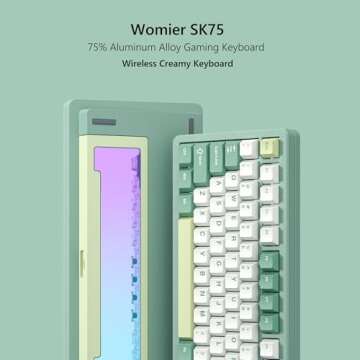 Womier SK75 75% Keyboard with Full Aluminum Wireless Mechanical Gaming Keyboard, VIA Custom Pre-lubed POM Switches RGB Creamy Gaming Keyboard, 3-Modes Gasket Hot Swappable, Green