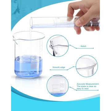 18 Pieces Lab Glassware Set Beaker Flask Cylinder Set Includes 3 Glass Beakers 3 Erlenmeyer Flasks 3 Graduated Measuring Cylinders with Droppers Brushes and Glass Stirring Rod for Lab Experiment