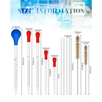 18 Pieces Lab Glassware Set Beaker Flask Cylinder Set Includes 3 Glass Beakers 3 Erlenmeyer Flasks 3 Graduated Measuring Cylinders with Droppers Brushes and Glass Stirring Rod for Lab Experiment