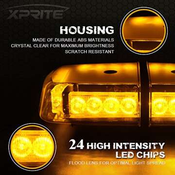 Xprite Yellow(Amber) 24 LED Roof Top Mini Bar, Truck Car Vehicle Law Enforcement Emergency Hazard Beacon Caution Warning Snow Plow Safety Flashing Strobe Light with Magnetic