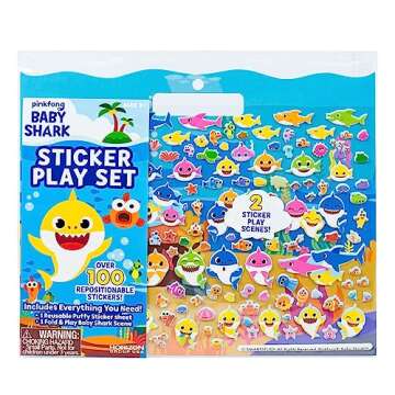 Horizon Group USA Baby Shark Sticker Play Set - 100 Reusable Puffy Stickers – Baby Shark Sticker Bundle for Kids Ages 3 and Up