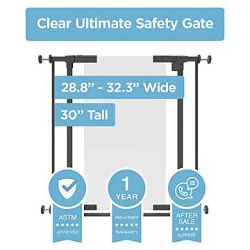 Perma Child Safety Clear Ultimate Safe Step Secure Handle Auto Close Walk Through Baby Gate for Stairs Pressure Mounted 28.8"" 32.3"" Wide, Warm Black