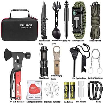 EILIKS Survival Gear, Survival Kit and Equipment 19 in 1, Gifts for Men Dad Husband Women Him Valentines Day, Christmas Stocking Stuffers, Camping Accessories