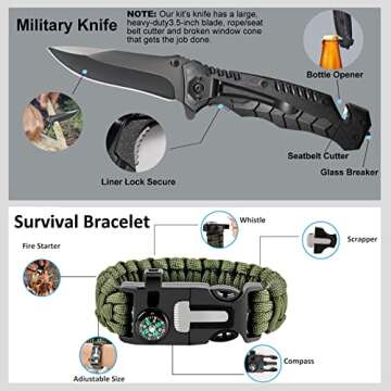 EILIKS Survival Gear, Survival Kit and Equipment 19 in 1, Gifts for Men Dad Husband Women Him Valentines Day, Christmas Stocking Stuffers, Camping Accessories