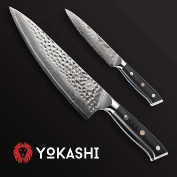 67 Layers Damascus Steel Paring Knife and Classic 55mm Knife - Sturdy Design & Ergonomic Handles - Corrosion Resistant - Ultra Sharp - Tsuchime Hammer Finish