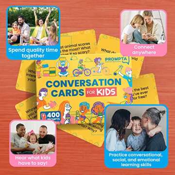 Conversation Cards for Kids – 400 Fun Conversation Starters for Family Game Night or Dinner – Road Trip Must Haves Travel Games for Kids Age 8-12 – Connect and Build Social Emotional Learning Skills