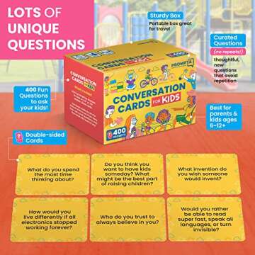 Conversation Cards for Kids – 400 Fun Conversation Starters for Family Game Night or Dinner – Road Trip Must Haves Travel Games for Kids Age 8-12 – Connect and Build Social Emotional Learning Skills