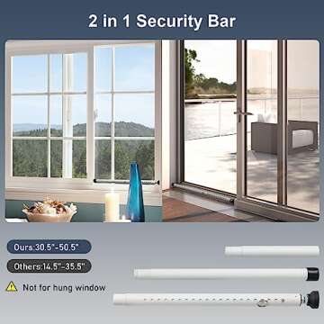 DIIG Sliding Door Security Bar，17.7-50.5inch Adjustable Locking Window Safety Bar with Rubber Tips,Diameter 1inch Window Security Bar for Home Apartment （White）