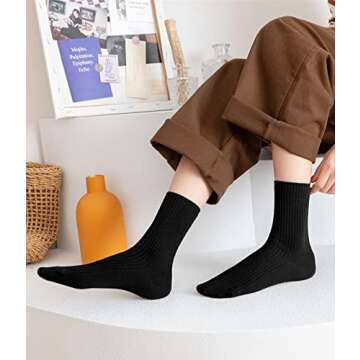 ACCFOD Black Crew Socks for Women - Soft Cotton Size 5-9