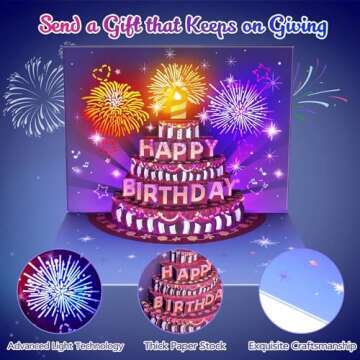 Fireworks Pop Up Birthday Card with Music & Light