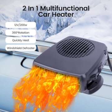 12V Car Heater,200W Portable Windshield Defogger and Defroster Fast Heating & Cooling Fans with Cigarette Lighter Plug(Large Size)