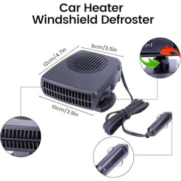 12V Car Heater,200W Portable Windshield Defogger and Defroster Fast Heating & Cooling Fans with Cigarette Lighter Plug(Large Size)