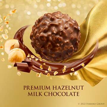 3 Count, Ferrero Rocher Premium Gourmet Milk Chocolate Hazelnut, Individually Wrapped Candy for Gifting, 1.3 oz