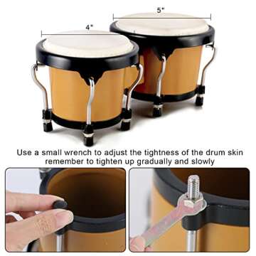 EastRock Bongo Drum 4” and 5” Set for Kids Adults Beginners,Percussion Bongos Drum With Tuning Wrench (Brown)