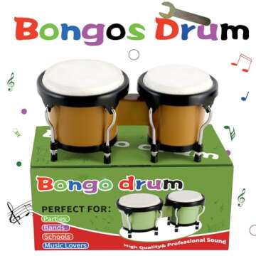 EastRock Bongo Drum 4” and 5” Set for Kids Adults Beginners,Percussion Bongos Drum With Tuning Wrench (Brown)