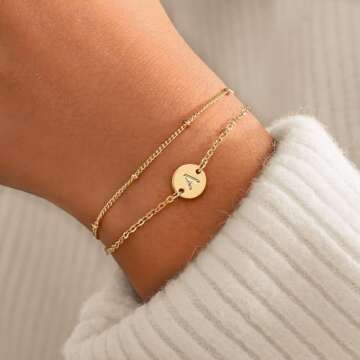 MONOZO Gold Bracelets for Women Trendy - 18K Gold Plated Layered Letter Initial Bracelet Dainty Disc Letter A Initial Bracelets for Women Gold Initial Bracelets for Women Jewelry Gifts