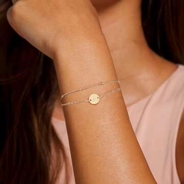 MONOZO Gold Bracelets for Women Trendy - 18K Gold Plated Layered Letter Initial Bracelet Dainty Disc Letter A Initial Bracelets for Women Gold Initial Bracelets for Women Jewelry Gifts