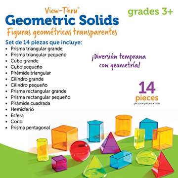 Learning Resources View-Thru Geometric Solids - Geometric Shapes, Back to School Supplies Must Haves, Math Teacher Supplies