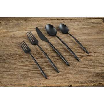 Cambridge S505120CKW12R Gaze Black Satin 20-Piece Flatware Set, Service for 4, silver