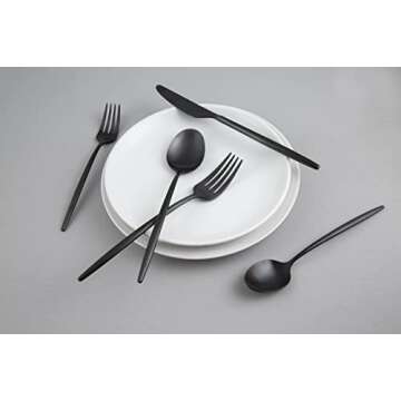 Cambridge S505120CKW12R Gaze Black Satin 20-Piece Flatware Set, Service for 4, silver