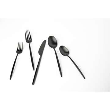 Cambridge S505120CKW12R Gaze Black Satin 20-Piece Flatware Set, Service for 4, silver