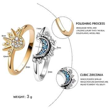 Celestial Sun and Moon Ring Set - 14k Gold/Silver