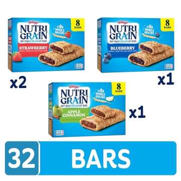 Nutri-Grain Soft Baked Breakfast Bars, Made with Whole Grains, Kids Snacks, Variety Pack (4 Boxes, 32 Bars)