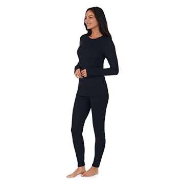 Cuddl Duds Womens Thermal Underwear 2-Piece Leggings and Shirt Set - Base Layer Long Johns - Cold Weather Winter Clothing for Women - Black - X-Small