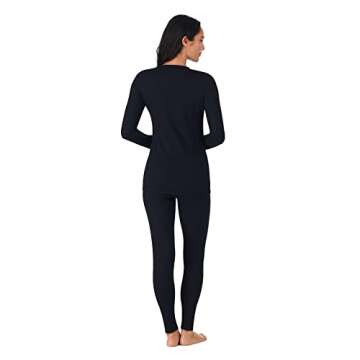 Cuddl Duds Womens Thermal Underwear 2-Piece Leggings and Shirt Set - Base Layer Long Johns - Cold Weather Winter Clothing for Women - Black - X-Small