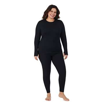 Cuddl Duds Womens Thermal Underwear 2-Piece Leggings and Shirt Set - Base Layer Long Johns - Cold Weather Winter Clothing for Women - Black - X-Small