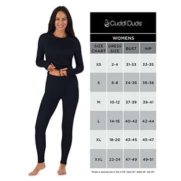 Cuddl Duds Womens Thermal Underwear 2-Piece Leggings and Shirt Set - Base Layer Long Johns - Cold Weather Winter Clothing for Women - Black - X-Small