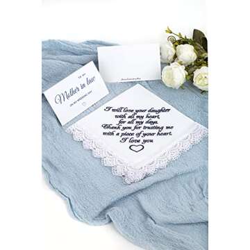 Mother of the Bride Handkerchief from Groom Embroidered Wedding gifts for Mom from New Son Wedding Keepsake for Bride's Mom Sentimental Wedding Gifts for Parents (Mother of the Bride)