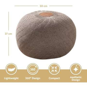 English Home Large Ottoman Foot Stool, Knitted Foot Rest, Round Pouf Chair, Modern Living Room Furniture Bean Bag, Room Decor, Bedroom Footstool, Boho Pouffe, Home Decor Poof, 20" W x 15" H, Brown