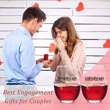 Engagement Wine Glass Set for Couples - 17Oz Gift