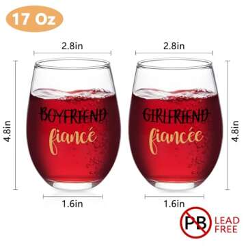 Engagement Wine Glass Set for Couples - 17Oz Gift