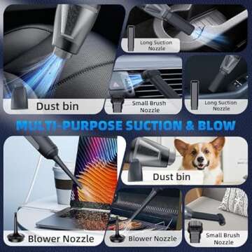 OMO Handheld Vacuum, 22000PA Portable Cordless Car Vacuum Cleaner, Suction and Blow 2 in 1 Dust Removal Vacuum Cleaner for Car, Home, Office,Pet. Black