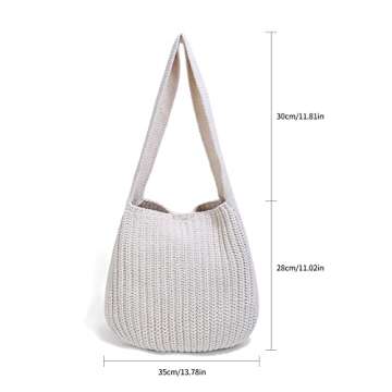 ENBEI Women's Handcrafted Crochet Tote Bag Knit Shoulder bag,All-Season Handwoven Beach Bag, Cute Eco-Friendly Handmade Tote for Shopping, Travel, Daily Use, Gift Box Packaging（White）