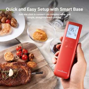 ThermoMaven Wireless Meat Thermometer, 10X Enhanced Signal and Stability with Sub-1G, Standalone Base with Display & Control, Certified Accuracy ±0.5°F, WiFi Unlimited Range for BBQ, Oven,Smoker,Grill